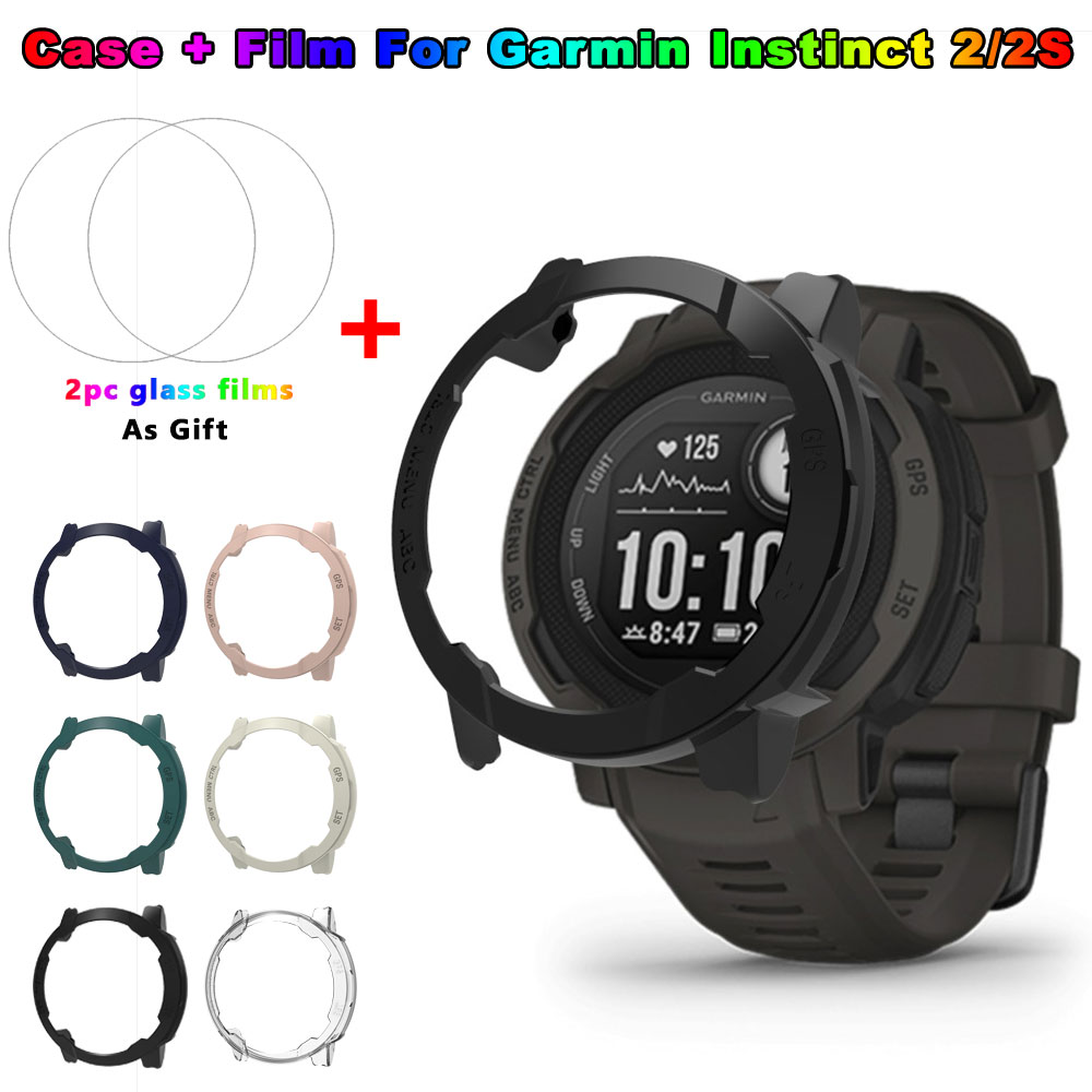 Android Smartwatch Accessories - เคสพีซีแบบเปลือกหอย + ฟิล์มกระจกสำหรับการ์มิน อินสติงค์ 2/2S สมาร์ทวอทช์ฝาครอบป้องกันกันชนกีฬาตัวป้องกันหน้าจอ
