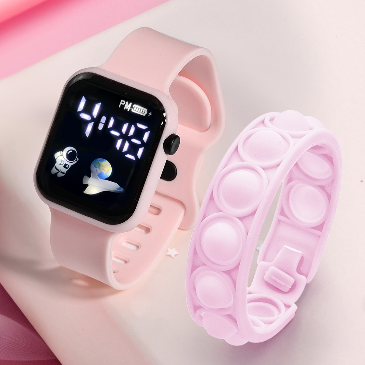 Smartwatch Icon - สร้อยข้อมือสมาร์ทวอท์ชสำหรับเด็ก2ชิ้น, กำไลข้อมือนักเรียนเรียบง่ายทันสมัยเหมาะสำหรับเป็น Jam Tangan elektronik เล่นกีฬากลางแจ้งของขวัญสำหรับเด็กผู้ชายและเด็กผู้หญิง